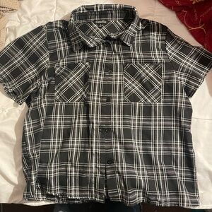 Camellia Women's Black and White Plaid Button Down Shirt